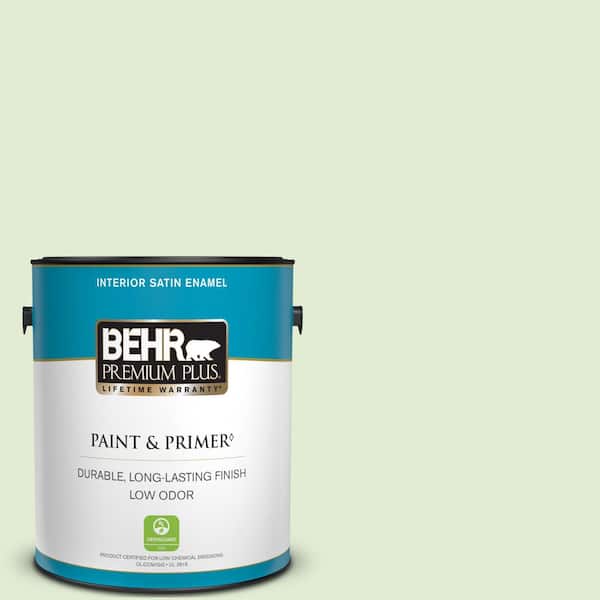 BEHR PREMIUM PLUS 1 gal. #P380-2 Misted Fern Satin Enamel Low Odor Interior Paint & Primer