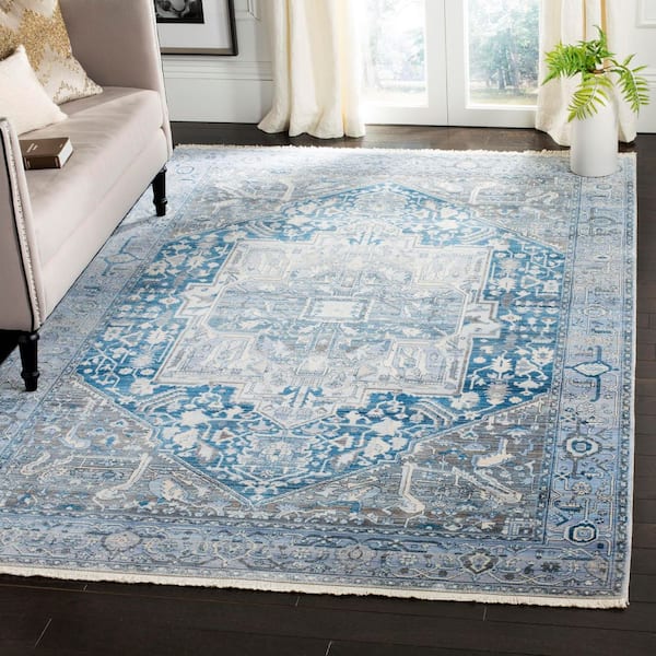 Vintage Persian 9 ft. x 12 ft. Charcoal/Blue Distressed Ornate Area Rug