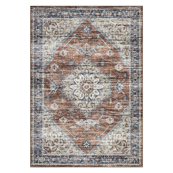 Garvee Vintage Printed Rug Distressed Floral Carpet Soft Non-slip Thin Carpet for Bedroom Living Room Farmhouse Red，8X10ft
