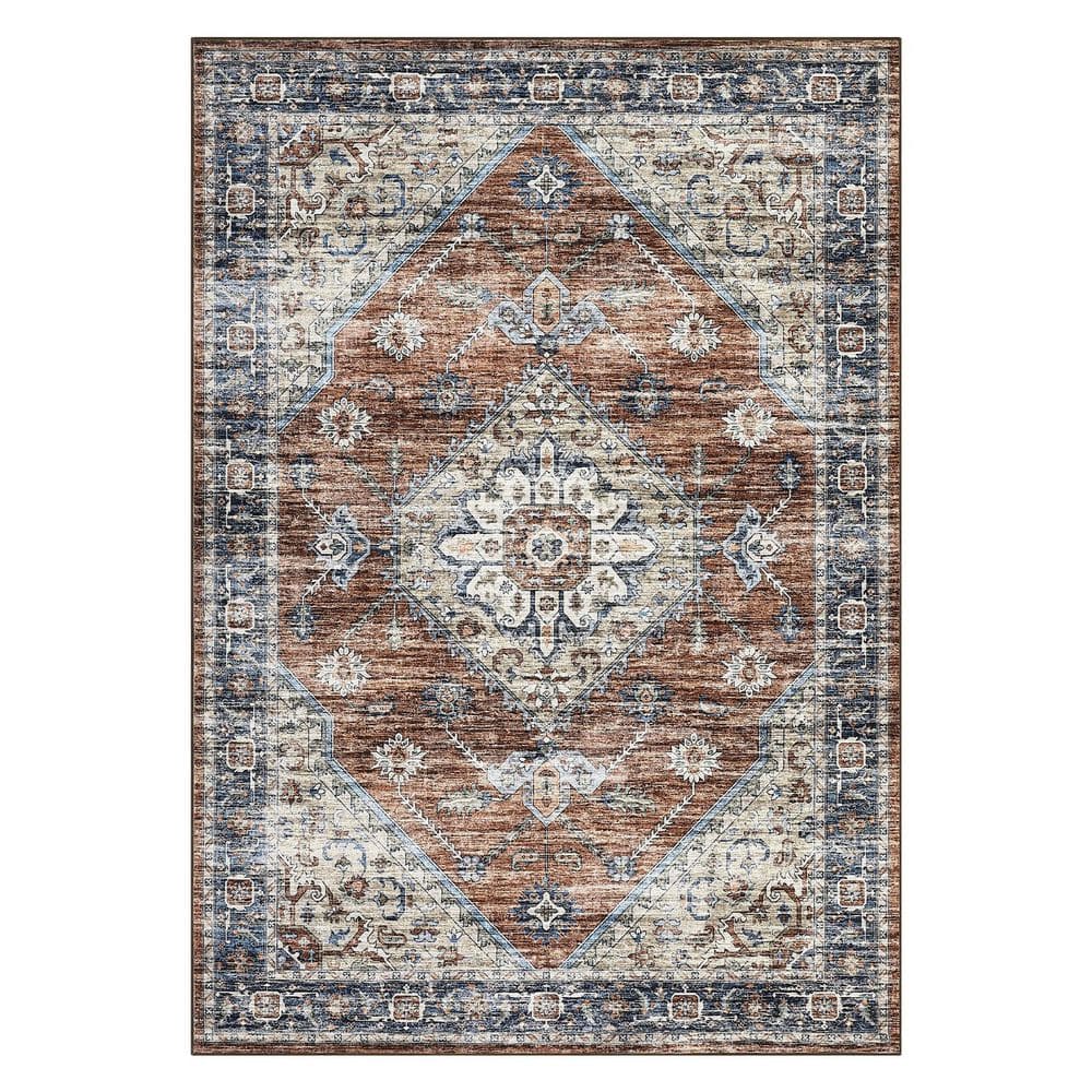 Vintage Printed Rug Distressed Floral Carpet Soft Non-slip Thin Carpet for Bedroom Living Room Farmhouse Red，5X7ft price history on PriceWatchPro
