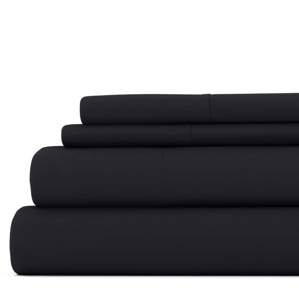 Becky Cameron 4Piece Black Solid Microfiber Queen Sheet Set IEH4PCQUEENBL The Home Depot