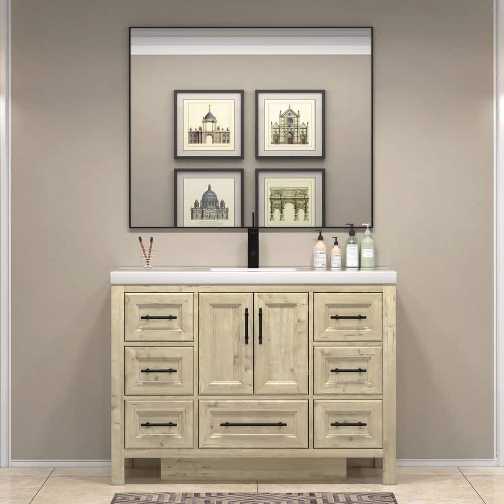 VIV 47 in. W x 20 in. D x 35 in. H Single Sink Freestanding Bath Vanity in Pale French Oak with White Acrylic Top price history on PriceWatchPro