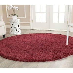 California Shag Maroon 7 ft. x 7 ft. Round Solid Area Rug
