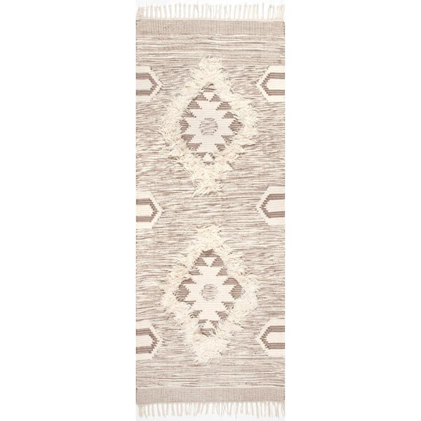 nuLOOM Savannah Moroccan Fringe Beige 2 ft. 8 in. x 10 ft. Indoor Runner Rug
