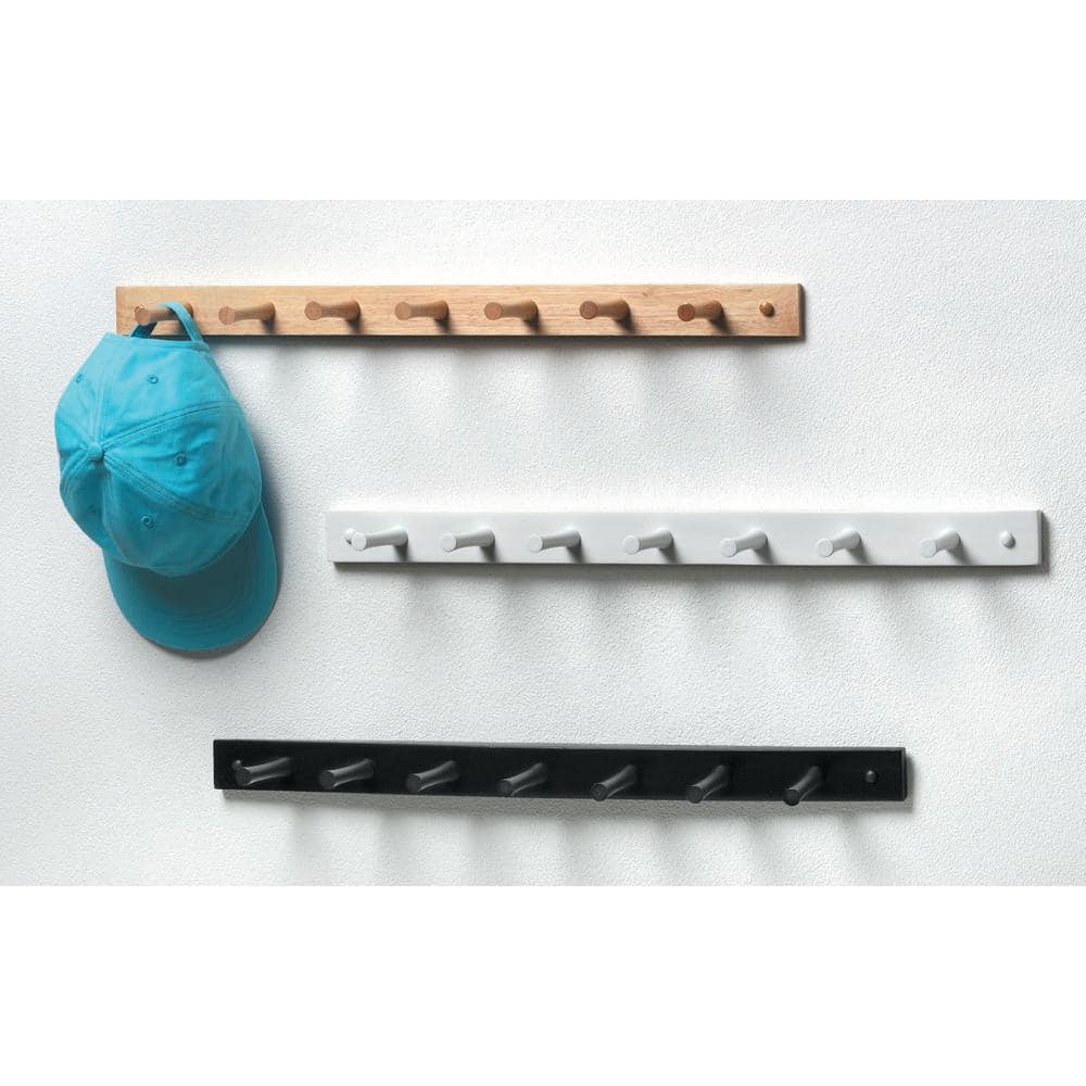 White Wall-Mounted Wooden 7-Peg Coat Rack
