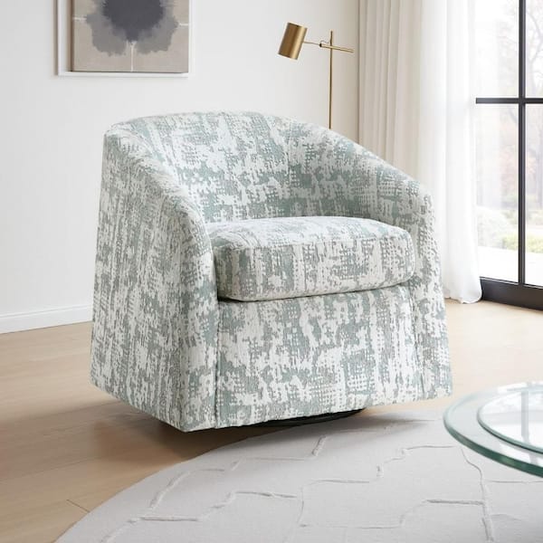 Swivel Green Fabric Arm Chair with Round Base Style