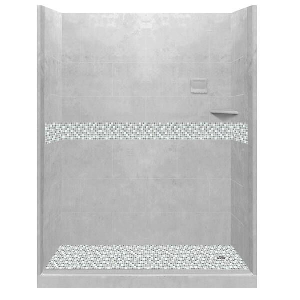 American Bath Factory Del Mar 60 in. L x 32 in. W x 80 in. H Right Drain Alcove Shower Kit with Shower Wall and Shower Pan in Portland Cement