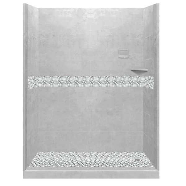 American Bath Factory Del Mar 60 in. L x 36 in. W x 80 in. H Right Drain Alcove Shower Kit with Shower Wall and Shower Pan in Portland Cement