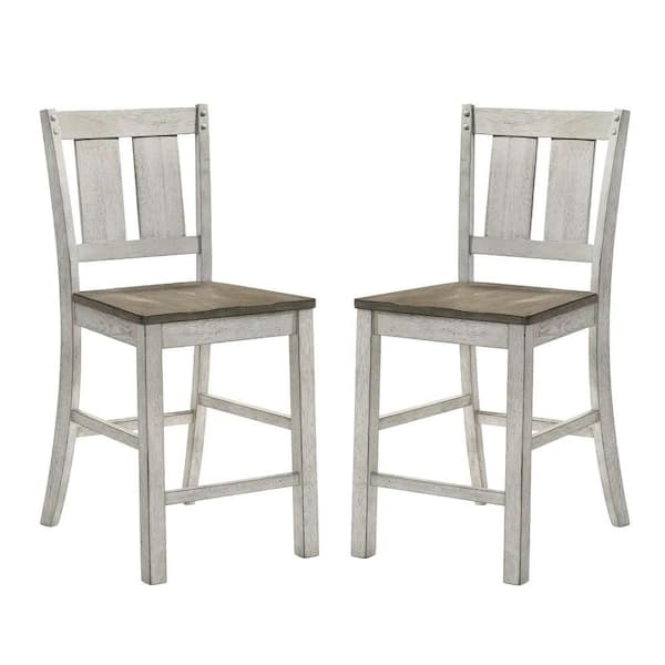 Furniture of America Rhysdee Cremini Brown and Antique White Wood Counter Height Dining Chair (Set of 2)
