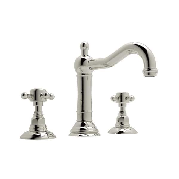 ROHL Acqui 8 in. Widespread Double-Handle Bathroom Faucet with Drain Kit Included in Polished Nickel