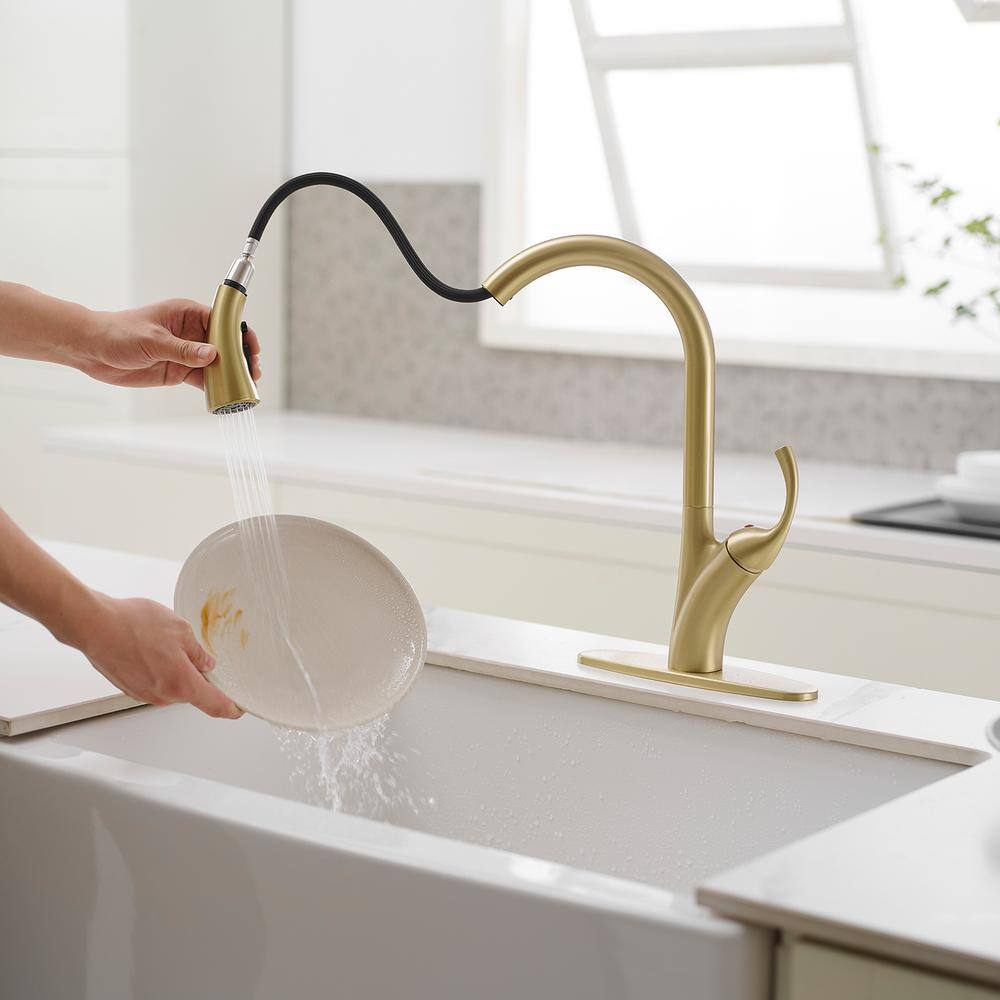 Brushed Gold Single Handle Pull-Down Sprayer Kitchen Faucet