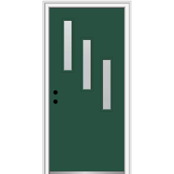 36 in. x 80 in. Davina Right-Hand Inswing 3-Lite Frosted Glass Painted Fiberglass Prehung Front Door on 4-9/16 in. Frame