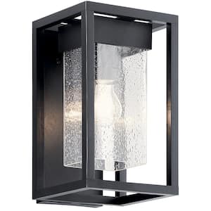 Mercer 12 in. 1-Light Black Outdoor Hardwired Wall Lantern Sconce with No Bulbs Included (1-Pack)