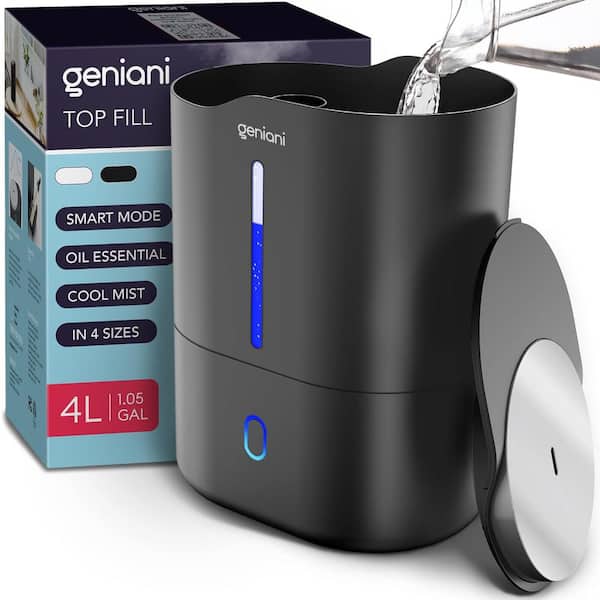Geniani 1.05gal Top Fill Cool Mist Humidifier For Bedroom 356sqf Coverage - Geniani Humidifier Black