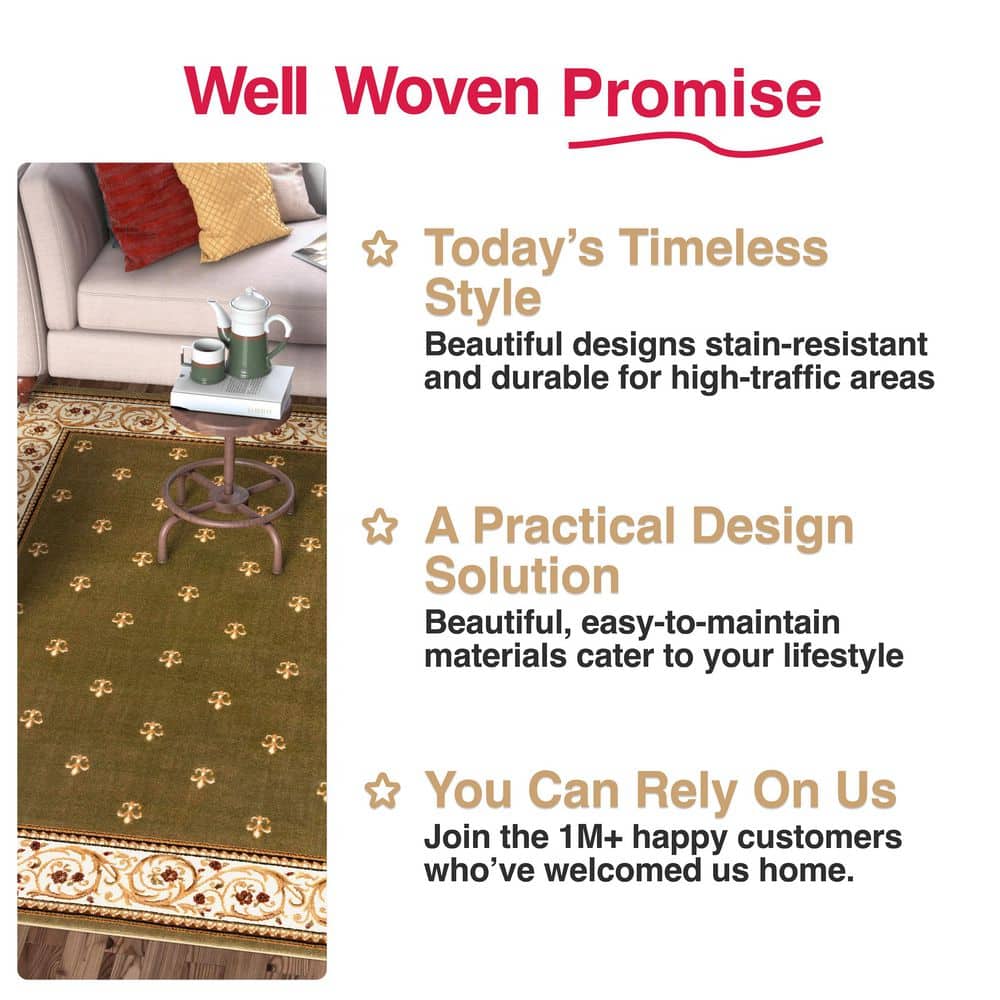 Barclay Green and Beige Synthetic Fiber Traditional Area Rug