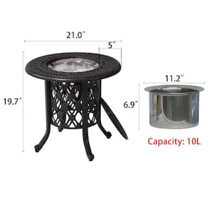 Rust Resistant Bronze Cast Aluminum Side Table and Stainless Steel Ice Bucket