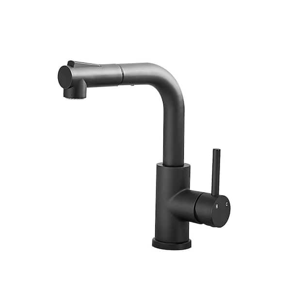 Single Handle Pull Out Sprayer Stainless Steel Kitchen Faucet in Matte Black