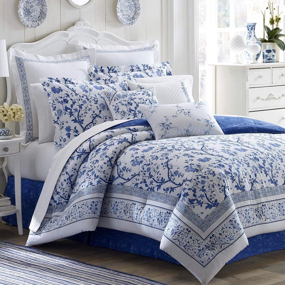 【送料込み】Laura Ashley ベッド ダブル Laura Ashley Charlotte 2-Piece Blue Floral Cotton Twin Duvet Cover