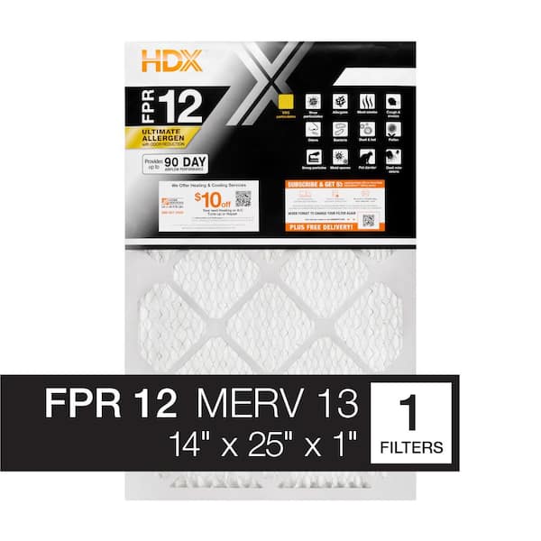 HDX 14 in. x 25 in. x 1 in. Elite Allergen Pleated Air Filter FPR 12, MERV 13
