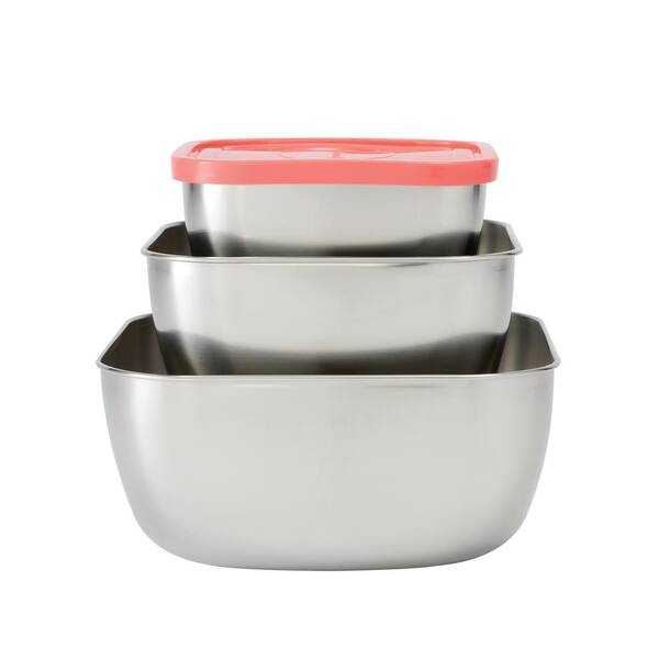 Tramontina Cucina stainless steel container set with red plastic lid