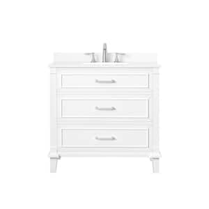 Pinestream 36 in. W x 22 in. D x 34 in. H Single Sink Bath Vanity in White with White Engineered Stone Top