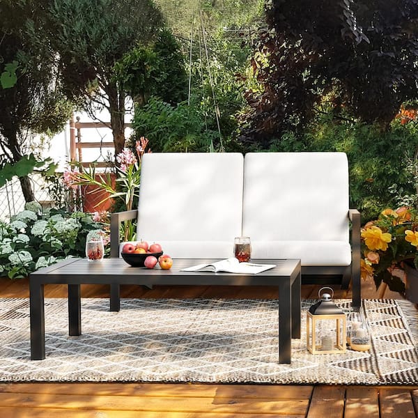 EGEIROSLIFE 2-Piece Gray Aluminum Patio Conversation Set with Coffee Table and Gray Cushions