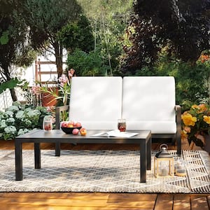 2-Piece Gray Aluminum Patio Conversation Set with Coffee Table and Gray Cushions