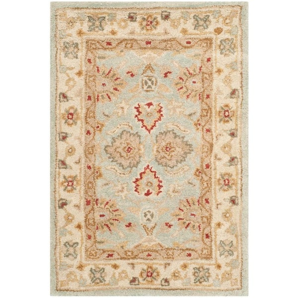 SAFAVIEH Antiquity Grey Blue/Beige Doormat 2 ft. x 3 ft. Border Area Rug