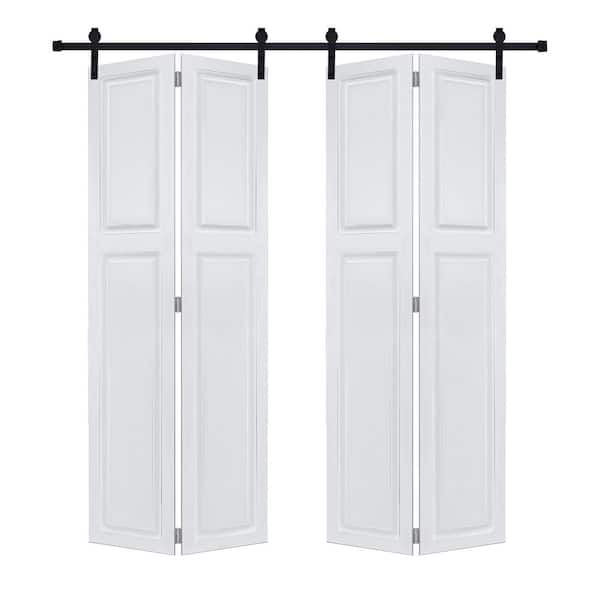 Dual 2Panel Cottagestyle Bi-Fold door 3/4 in. Thick 24 in. x 84 in. MDF White Barn Sliding Door With Hardware Kit