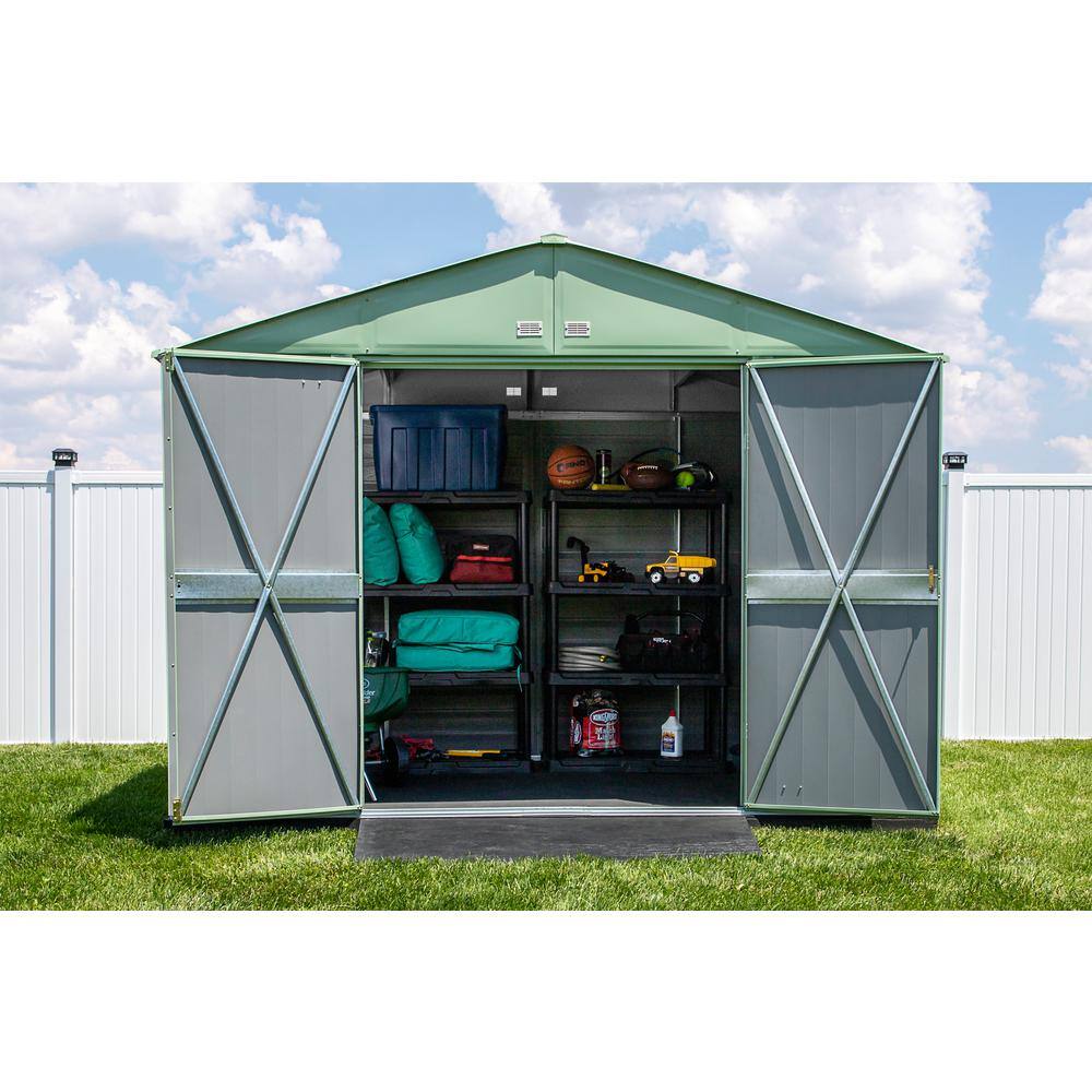 10 ft x 8 ft Green Metal Storage Shed with Gable Roof