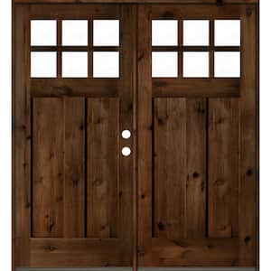 72 in. x 80 in. Craftsman Knotty Alder Wood Clear 6-Lite Provincial Stain Left Active Double Prehung Front Door