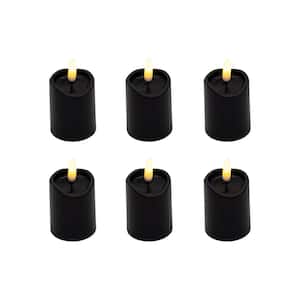Battery Operated 3D Wick Flame Mini Pillars, Black - Set of 6
