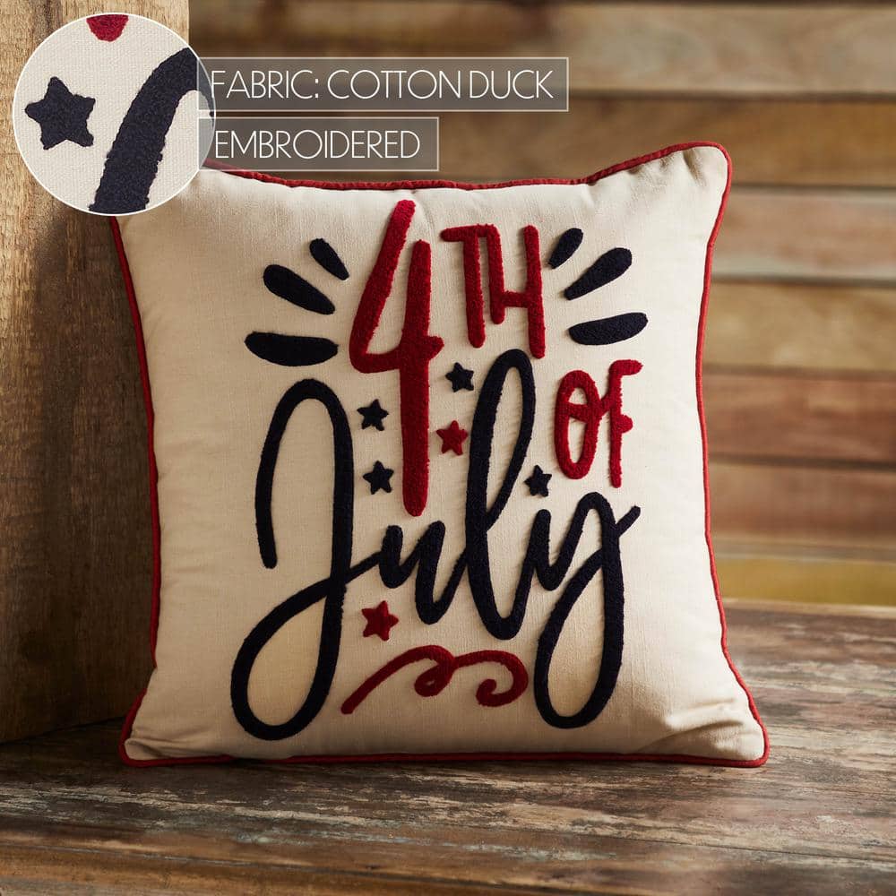 Patriotic 4th of July Embroidered Cotton Square Pillow