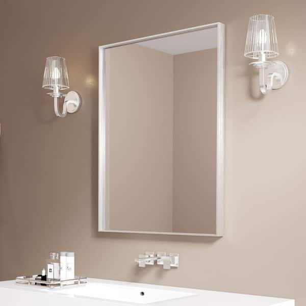28 in. W x 36 in. H Rectangular Aluminum Framed Wall Bathroom Vanity Mirror in Brushed Sliver