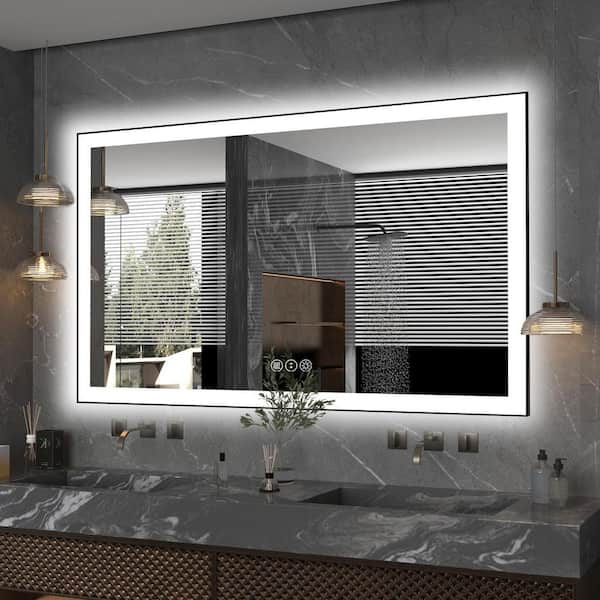 60 in. W x 36 in. H Rectangular Framed Premium Aluminum LED Wall Mounted Bathroom Vanity Mirror in Color Black