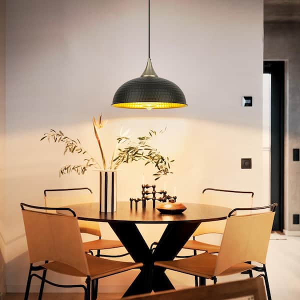 1-Light Black and Gold Farmhouse Pendant Light Fixture with Metal Shade