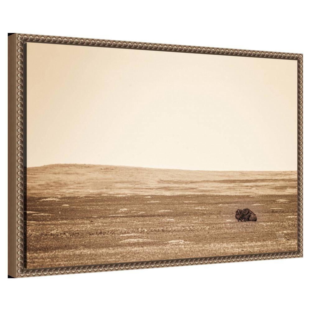Sepia Bison Landscape Framed Canvas Wall Art 23 x 16