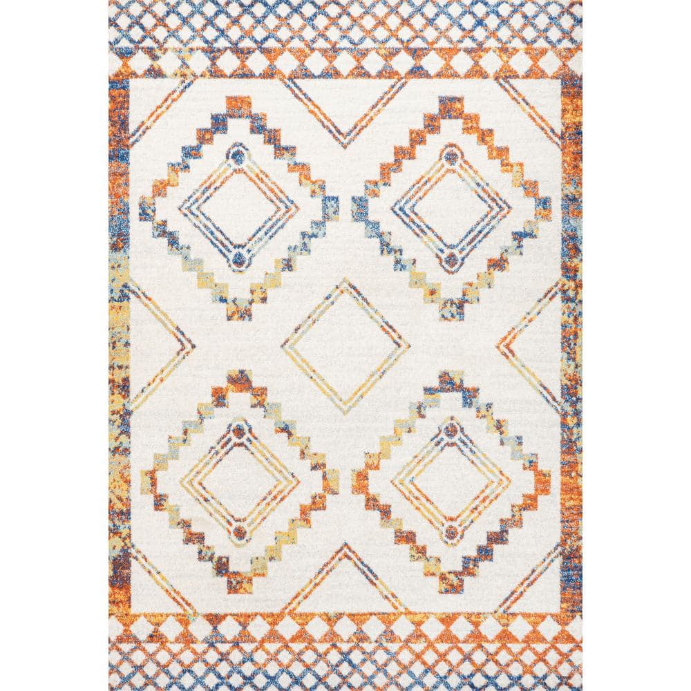 JONATHAN Y MOH200E-5 Amir Moroccan Beni Souk Ivory/Blue/Orange 5 ft. x 8 ft. Area Rug  Bohemian Scandinavian  Pet Friendly  Stain Resistant  Easy to Clean  for Living Room; Kitchen  Bedroom