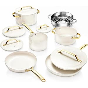 Modern 11-Piece Aluminum Ultra Performance Ceramic Nonstick Cookware Set in Cream