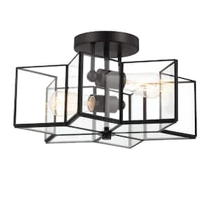 16.3 in. 2-Light Black-103 Modern Semi-Flush Mount With Clear Glass Shade and No Bulbs Included
