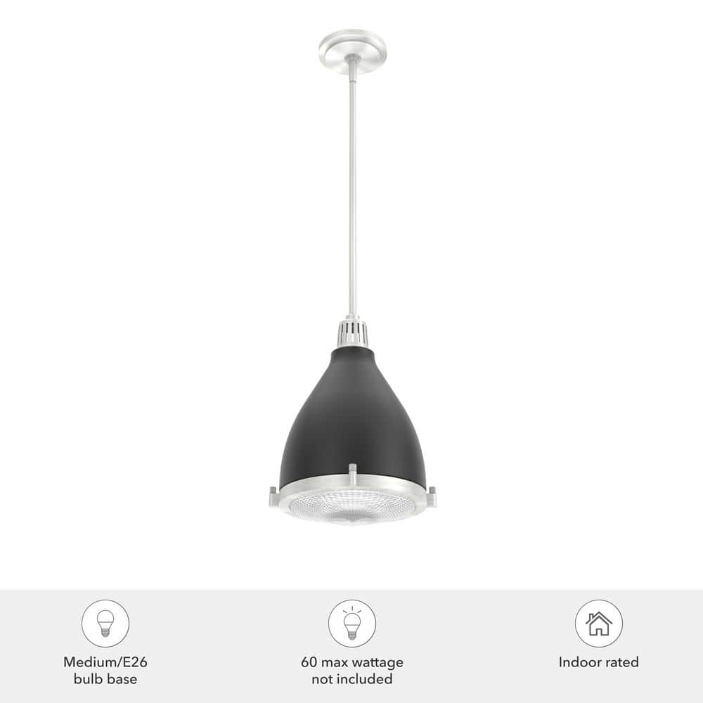 Matte Black and Brushed Nickel Glass Dome Pendant Light
