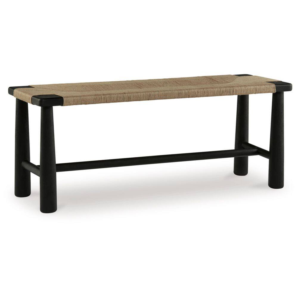 Acerman Beige and Black Jute Upholstered Accent Bench