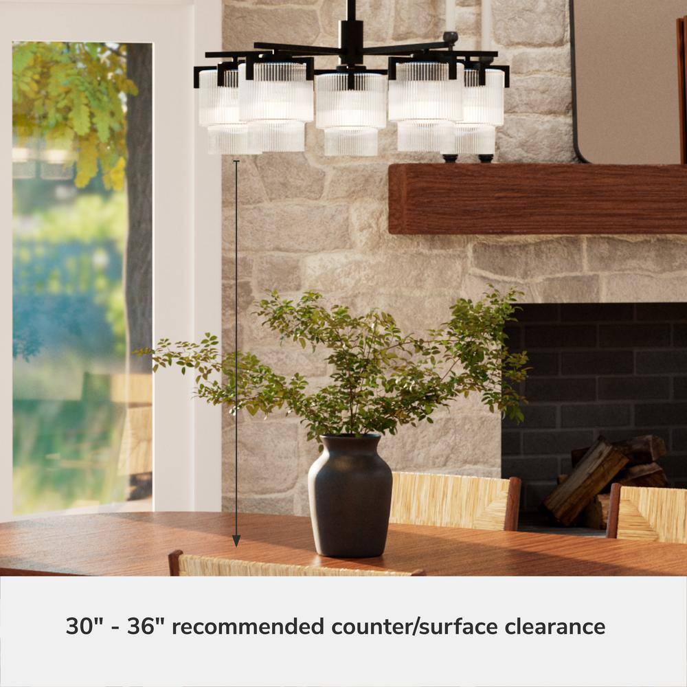 Ontario Matte Black and Clear Glass 5-Light Drum Chandelier