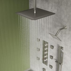 Thermostatic Valve 15-Spray 16 and 6 in. Ceiling Mount Dual Shower Head and Handheld Shower 2.5 GPM in Brushed Nickel