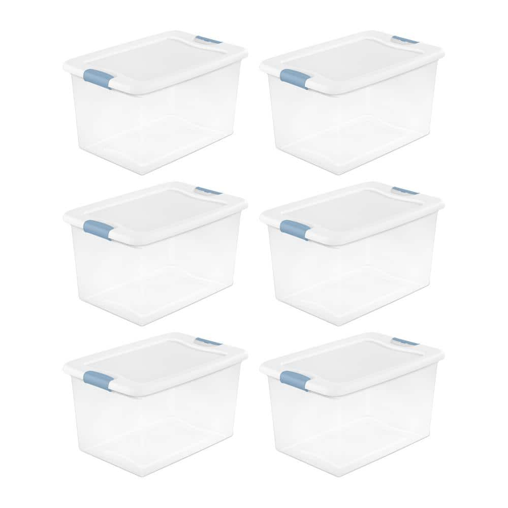 Sterilite 64 Quart Clear Plastic Storage Boxes Bins Totes w/Latches (6 ...