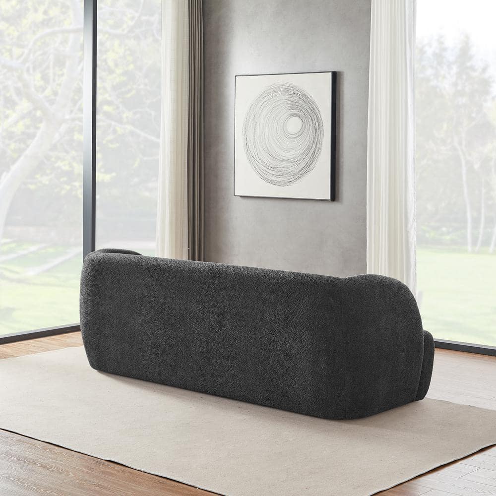 Gray Boucle Fabric Curved 3-Seat Sofa with Walnut Legs