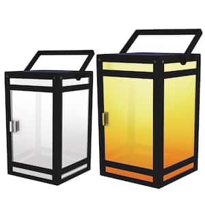 Black Solar LED Outdoor Portable Lantern Frost Panel Sconce with Amber or White Light