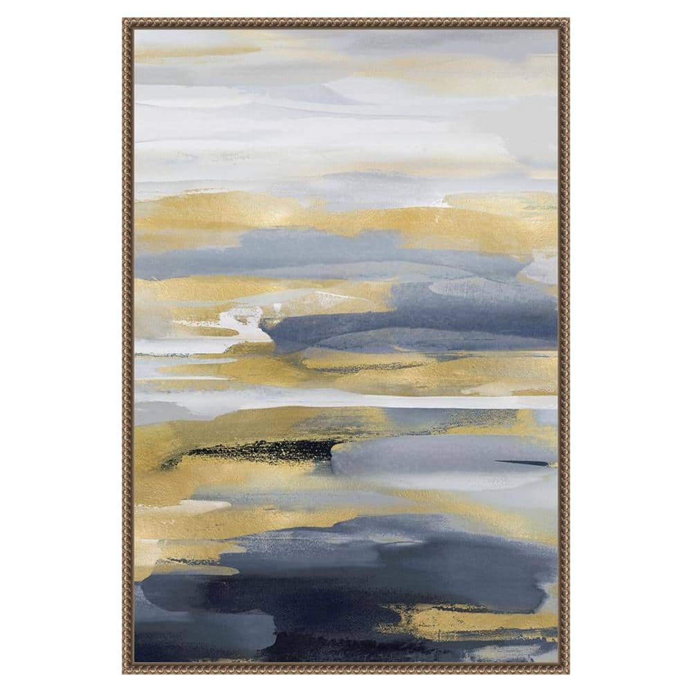 Intuition Blue and Gold Abstract Canvas with Bronze Frame