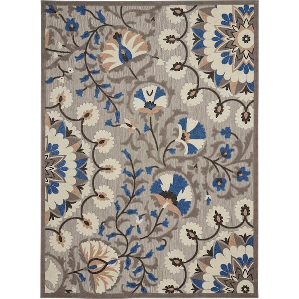 Nourison Aloha Gray/Multicolor 8 ft. x 11 ft. Floral Modern Indoor/Outdoor Patio Area Rug