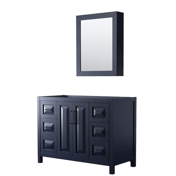 Wyndham Collection Daria 47 in. W x 21.5 in. D x 35 in. H Single Bath Vanity Cabinet without Top in Dark Blue with Med Cab Mirror